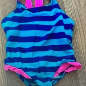 Blue and Pink Striped Kids Swimsuit